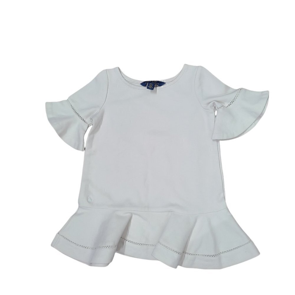Polo Ralph Lauren Toddler Girls' Off White Ruffle Peplum Hem Party Top